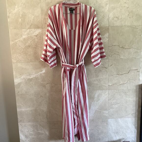 Savile Row Vintage Stripe Cotton Robe 80s Chambray Resortwear Lounge Unisex OS - Picture 1 of 8